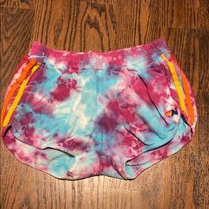 Aviator Nation Pink Blue Tie-Dye Running Shorts with Orange Stripe